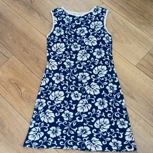Vintage Rampage Blue and White Hibiscus Tropical Vacation Sheath Dress